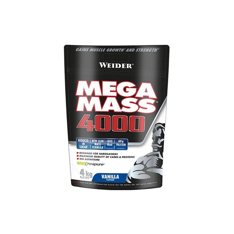 Comprar Hidratos de Carbono WEIDER - MEGA MASS 4000 4KG marca Weider. Precio 84,90 €
